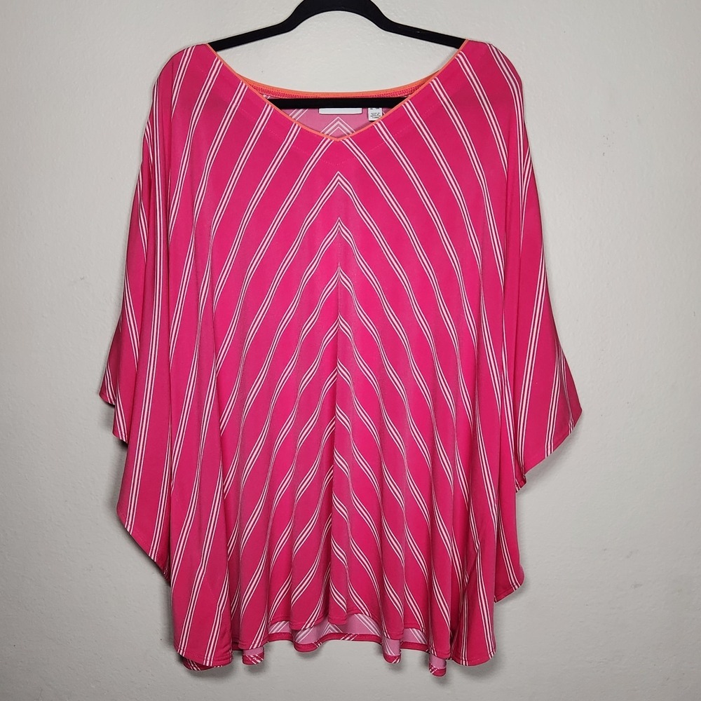 Susan Graver Womens 3X Pink White Striped Liquid Knit Coastal Beachy Summer Top